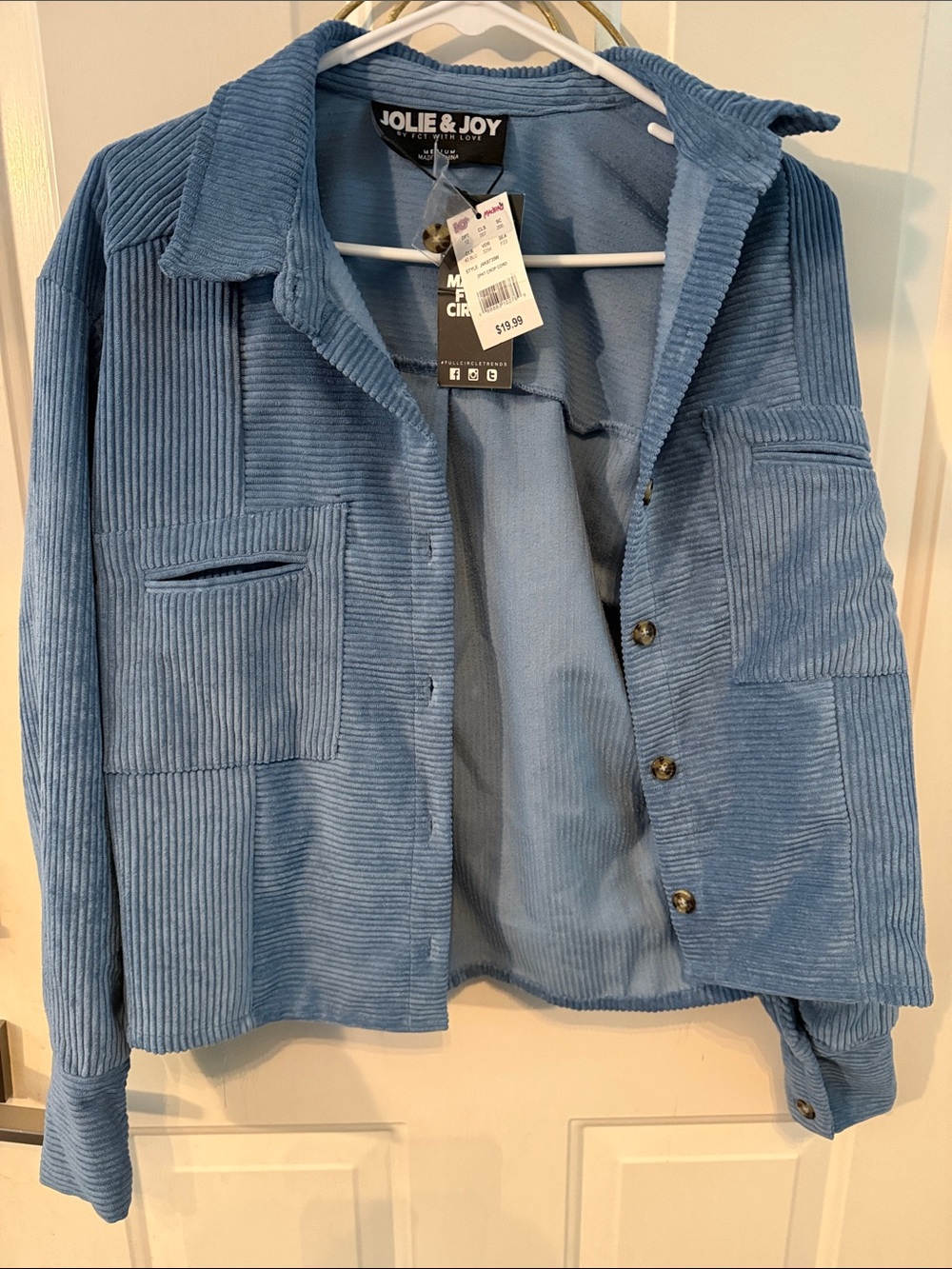Jolie & Joy Blue Corduroy Button-Front Jacket